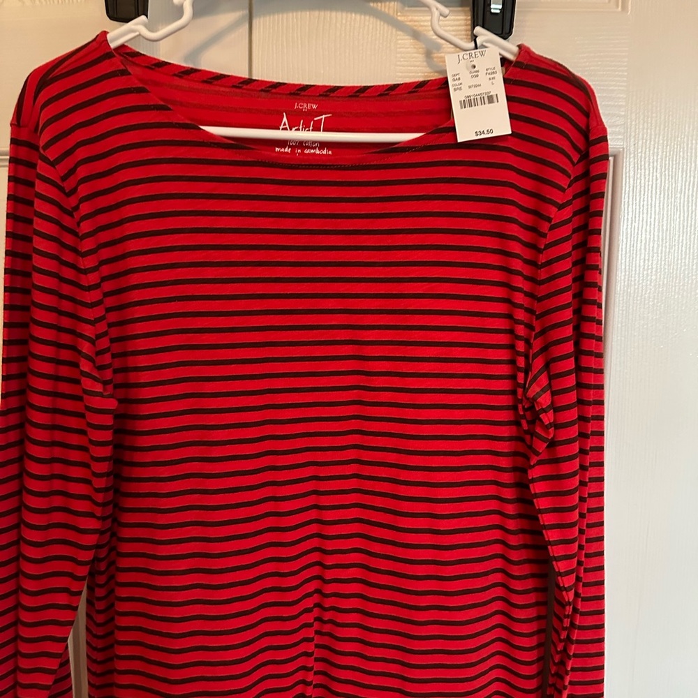 J. Crew Red and Black Striped Top - Picture 3 of 3